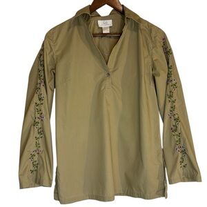 Soft Surroundings Silk Tunic V-neck Blouse floral embroidery Woman’s Size Med